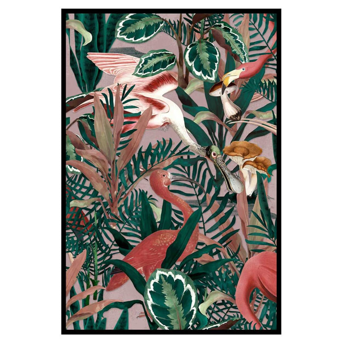 Affiche encadrée jungle tropicale avec flamants roses Affiche + cadre en métal - Noir