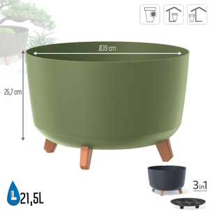 Macetero color verde tierra,sin depósito , colección gracia de 39cm x 39cm x 25,7cm cm, capacidad de 21,5 l.