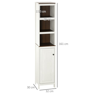 Mueble Auxiliar Baño Moderno Armario de Baño con 3 Estantes Abiertos y 2 Estantes Ajustables Mueble Auxiliar de Almacenaje para Salón Dormitorio 32x30x161 cm Blanco