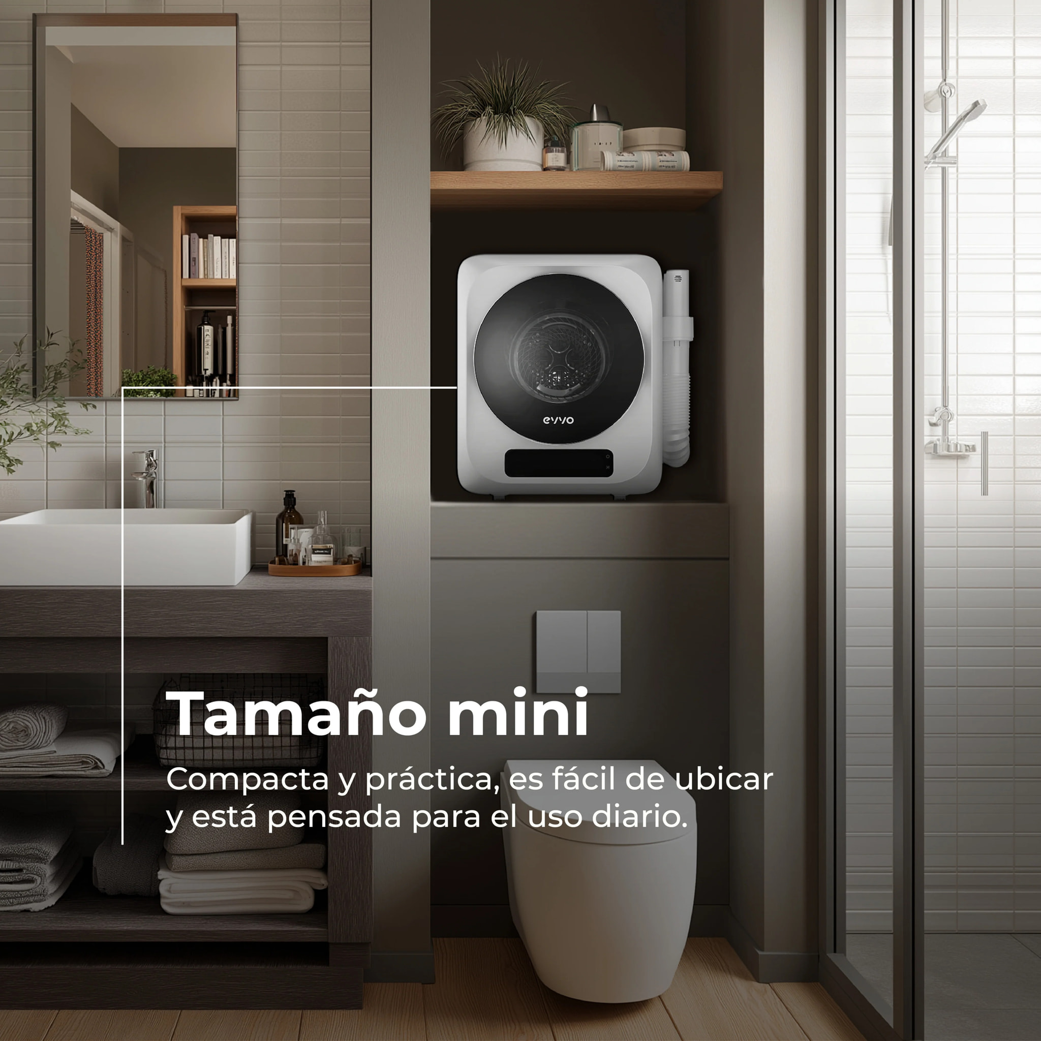 EVVO Secadora Mini S4 Plus – Secadora de Ropa Portátil 3 Kg, Diseño Mini Compacto, Panel Táctil, Higiene UV, Función Antiarrugas, Accesorio para Calzado, Mini Secadora Ideal para Espacios Reducidos