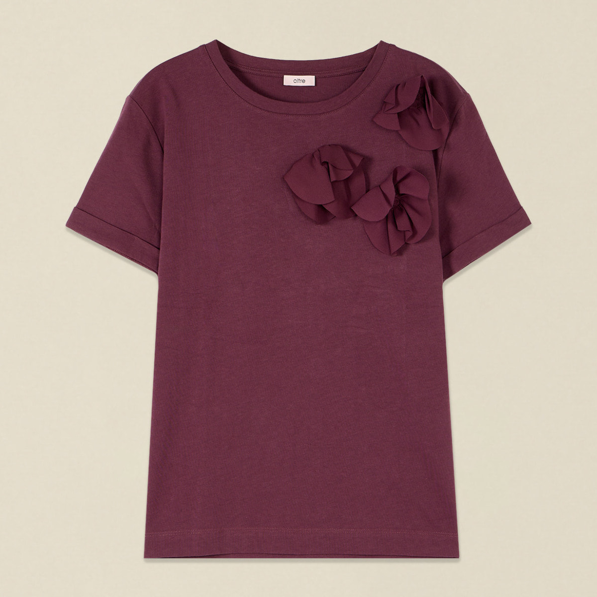 Oltre - T-shirt in cotone con applicazione floreale - Bordeaux