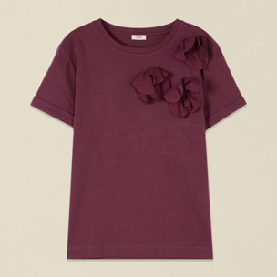 Oltre - T-shirt in cotone con applicazione floreale - Bordeaux