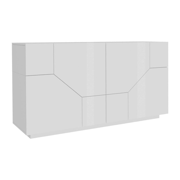 Credenza moderna a 4 ante geometriche, Made in Italy, Madia da ingresso, Buffet di design da soggiorno, Cm 200x43h86, Bianco lucido