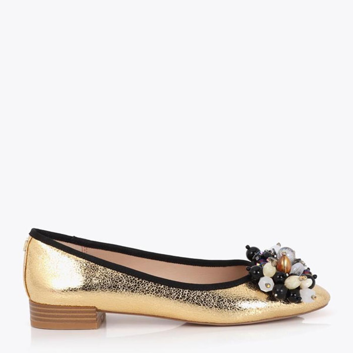 Scarpa da ballerina piatta metallizzata con dettaglio applicato
