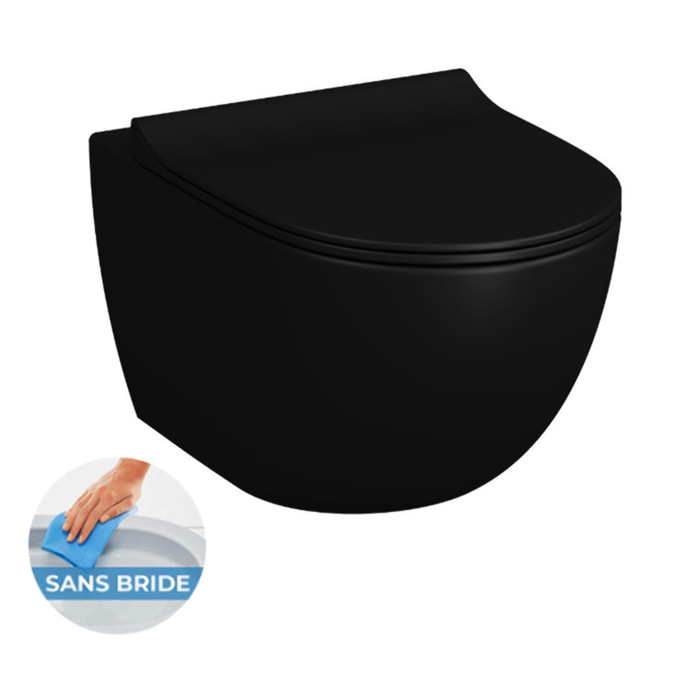 Pack WC Bati-support Geberit UP720 slim + WC  SAT Infinitio 2.0 sans bride Noir mat + Abattant softclose + Plaque Noir