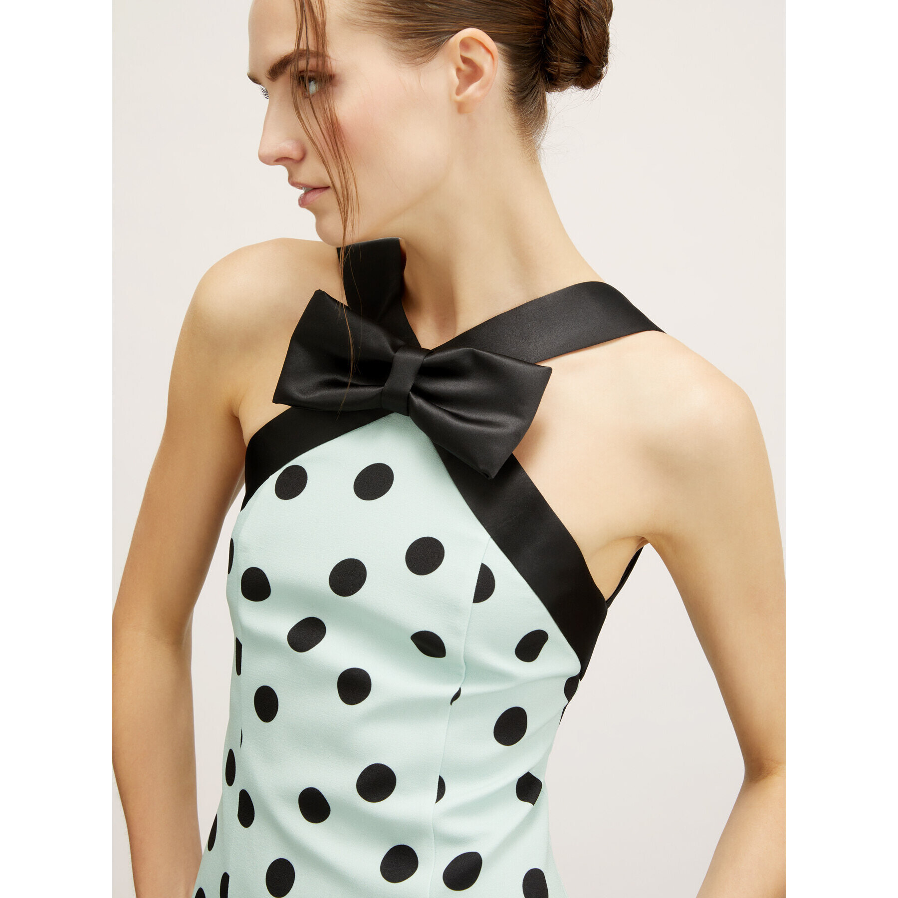 Motivi - Mini dress fantasia a pois con fiocco - Verde acqua