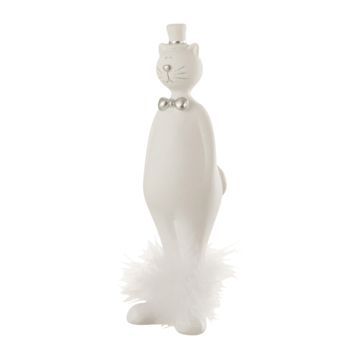 J-Line figurine Chat + Chapeau - polyrésine - blanc/argent - small