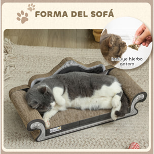 Rascador Cartón para Gatos en Forma de Sofá 2 en 1 Rascador para Gatos Sofá para Gatos con Catnip para Interior 56,5x24x26 cm Marrón