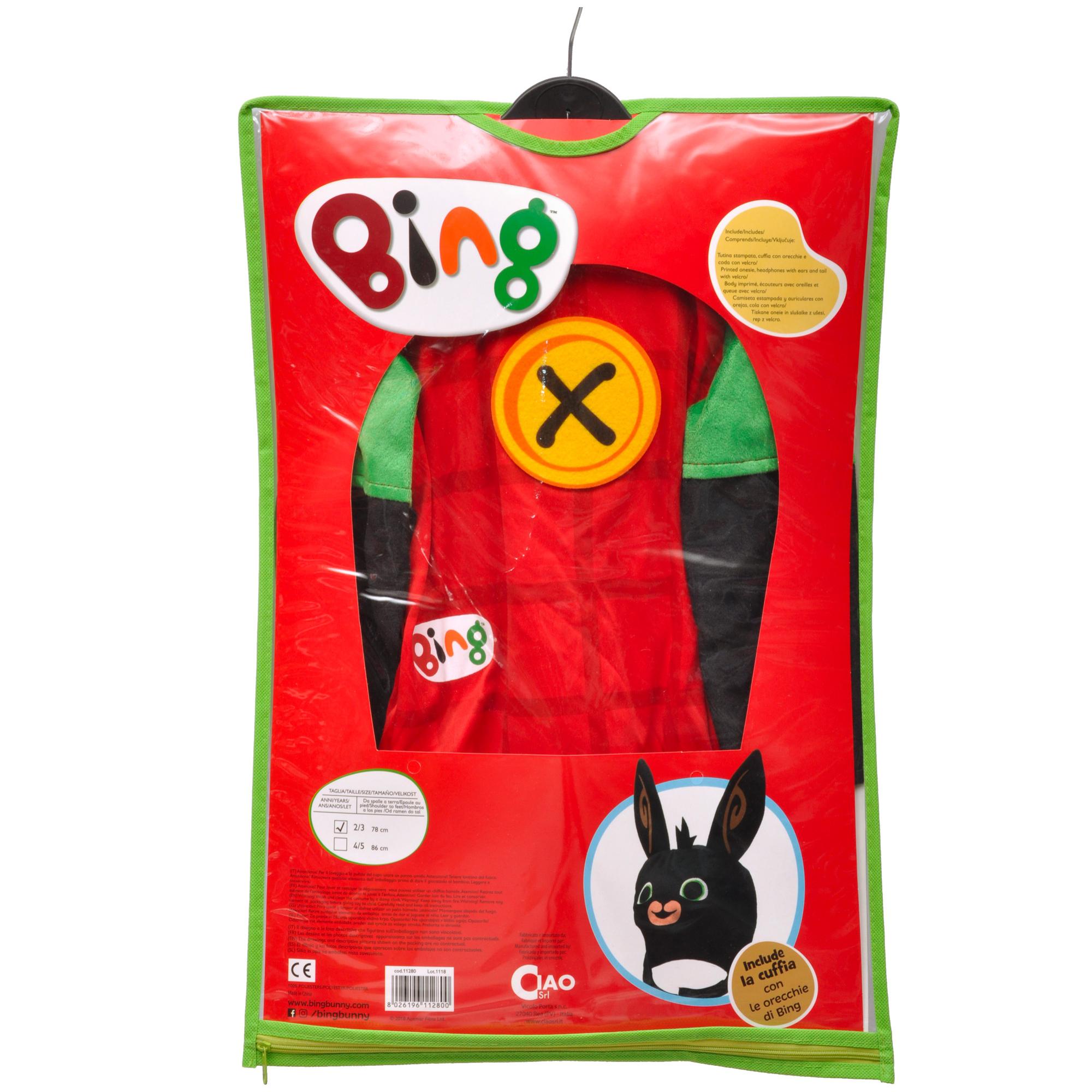 Bing Coniglietto Costume Completo Con Cuffia Rosso Verde Nero Bambino