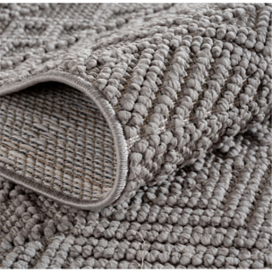 HELIX - Tapis moderne rond effet laine bouclé à motif berbère en relief gris