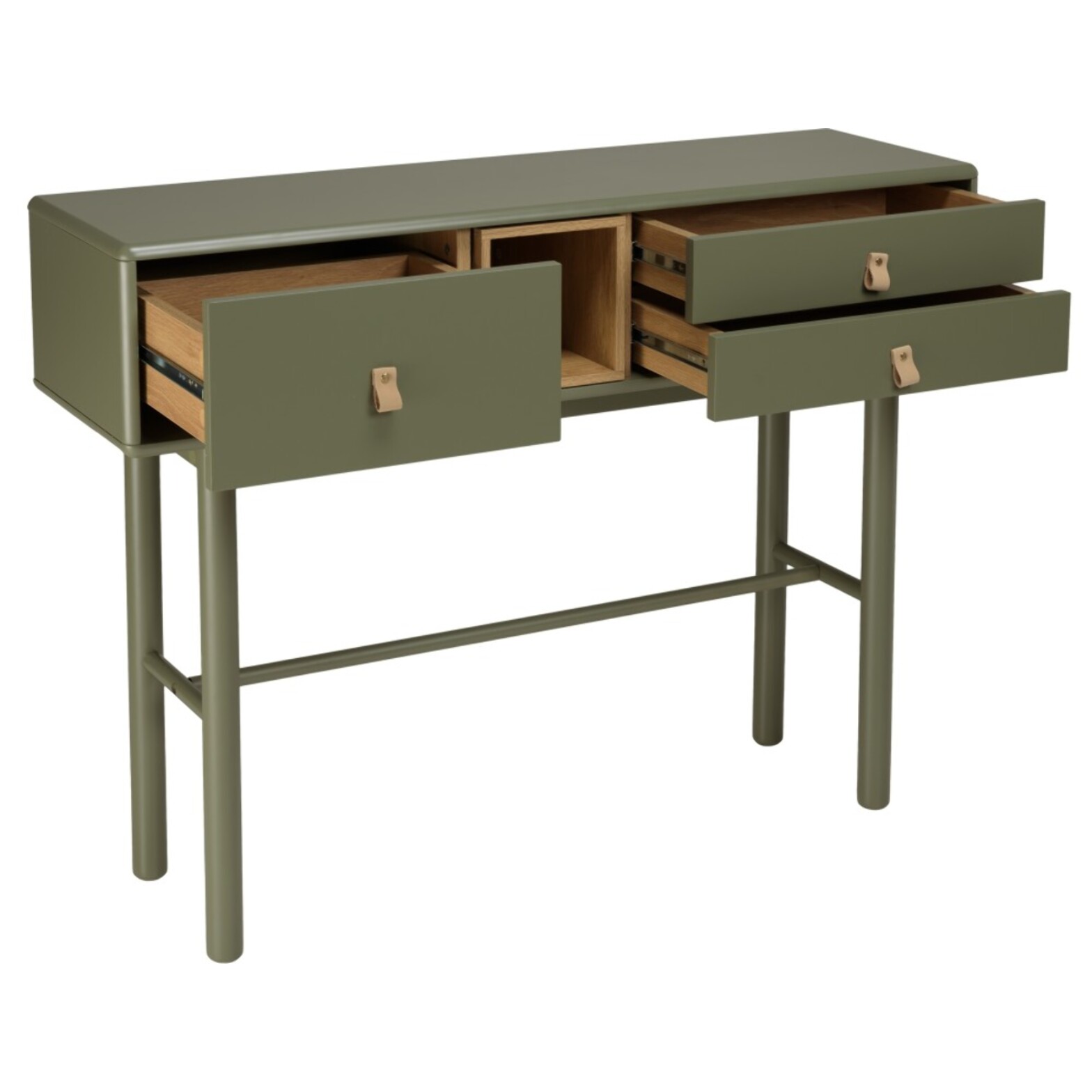 ETHAN - Console verte 3 tiroirs et 1 niche en bois naturel