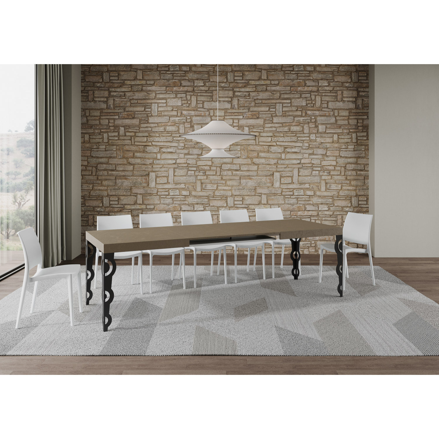 Mesa extensible 90x160/264 cm Karamay gris paloma patas antracita