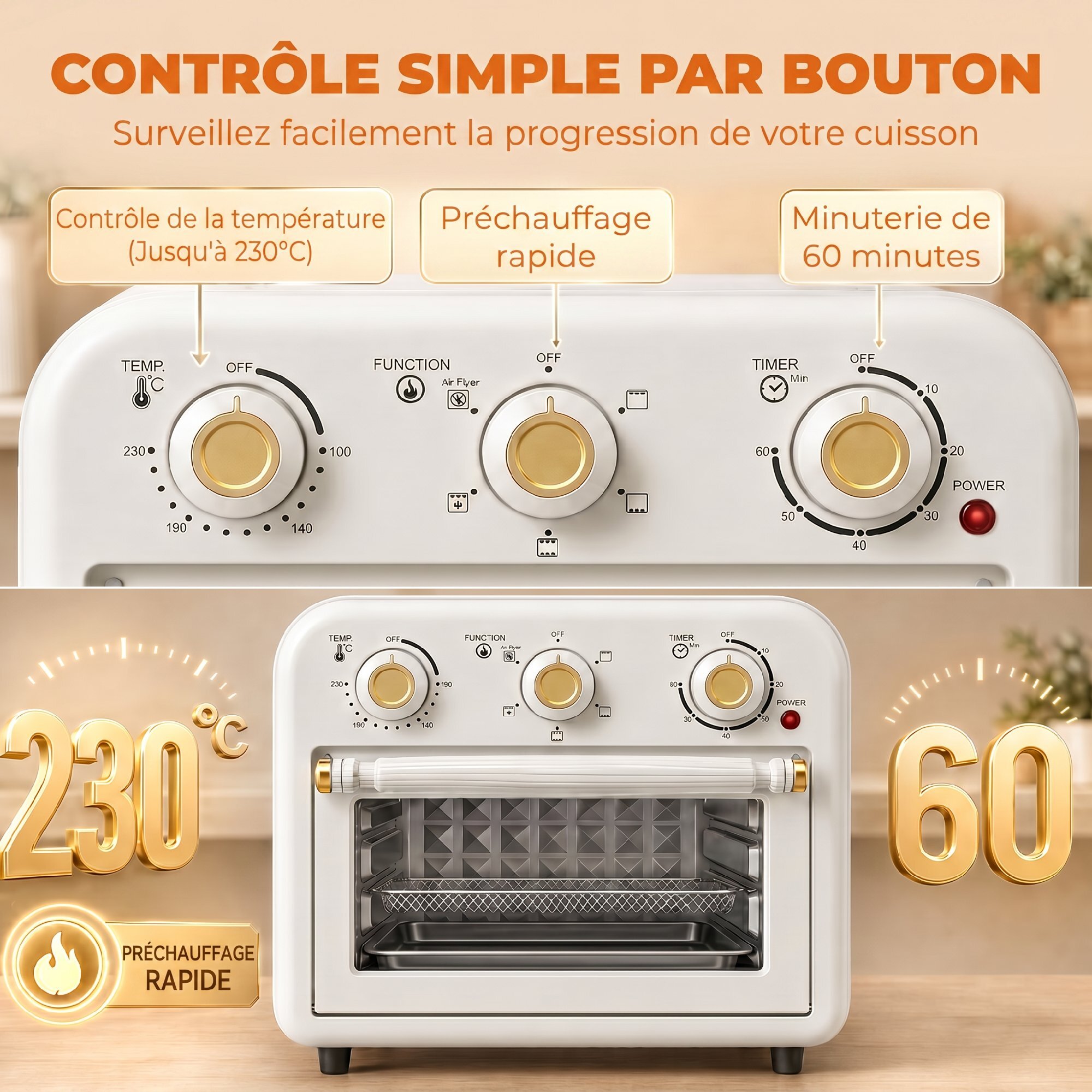 Four friteuse à air friteuse sans huile air fryer 12L 1200W accessoires inclus