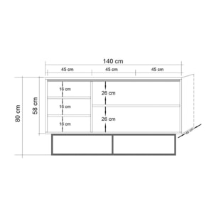 Credenza Drad, Buffet da soggiorno, Madia da salotto, Dispensa da cucina, 140x40h80 cm, Quercia e Nero