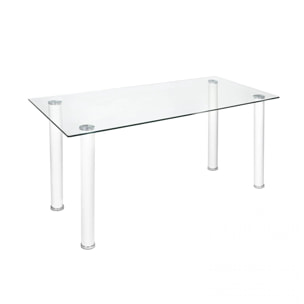 Mesa de comedor fija con sobre de cristal en blanco 140x80 cm Yuri Blanco