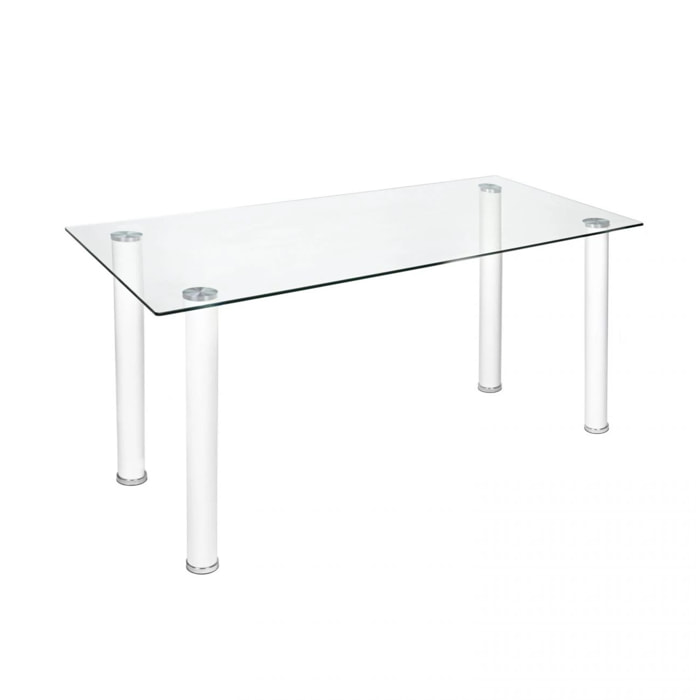 Mesa de comedor fija con sobre de cristal en blanco 140x80 cm Yuri Blanco