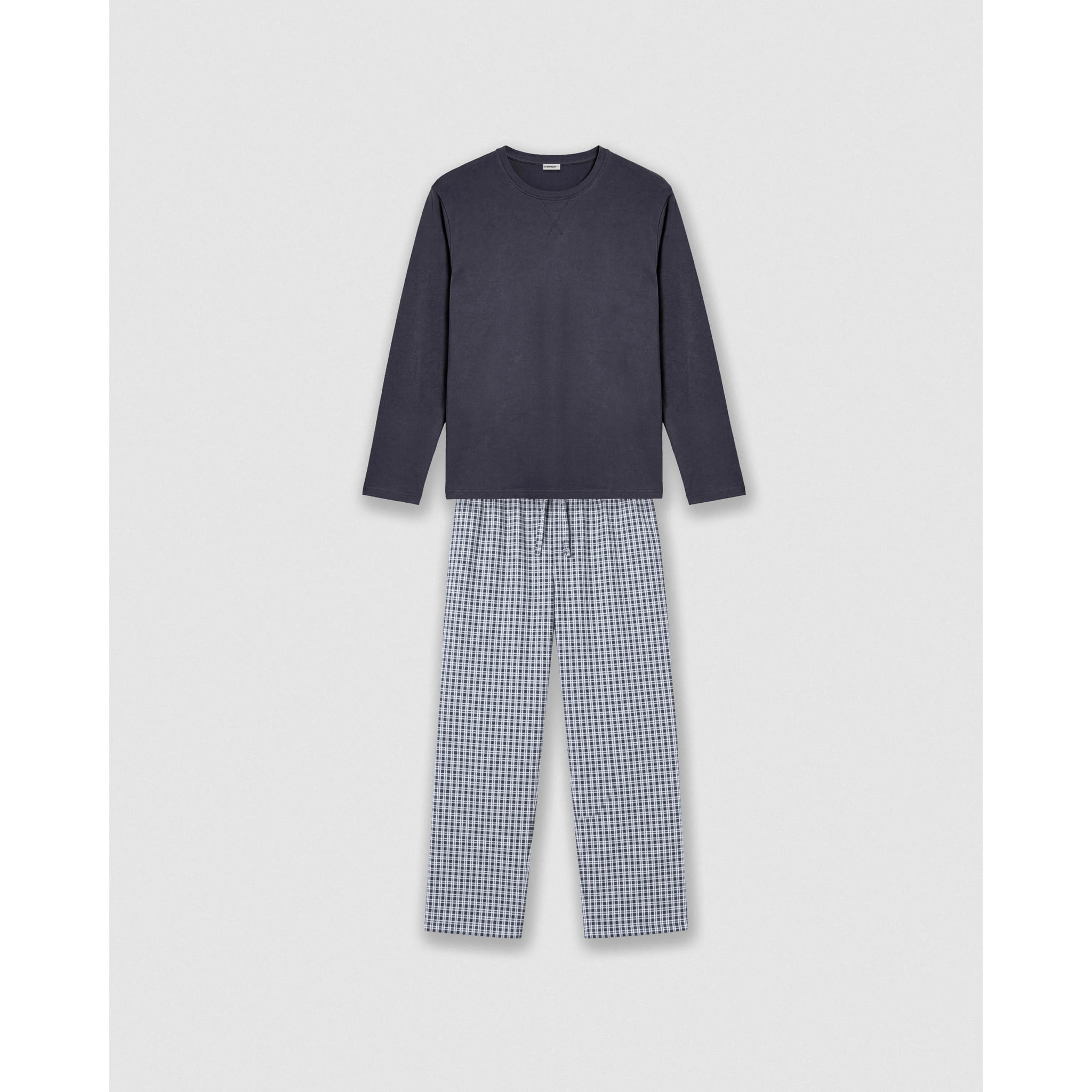 Pijama largo de algodón cuadro velia gris marengo