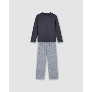 Pijama largo de algodón cuadro velia gris marengo