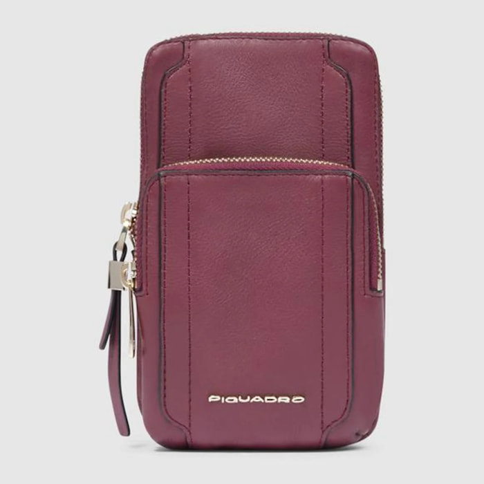 Piquadro Porta telefono da collo in pelle con porta carte di credito, schermato con protezione RFID