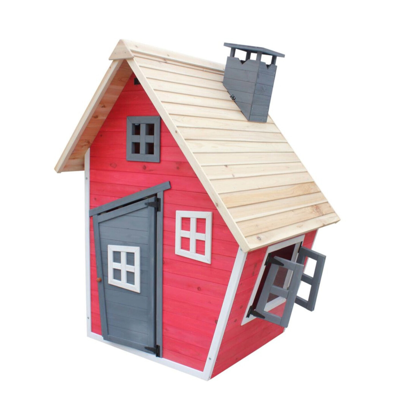 Maisonnette "Lilou" - 119.5 x 156 x 102 cm - Rouge/Gris