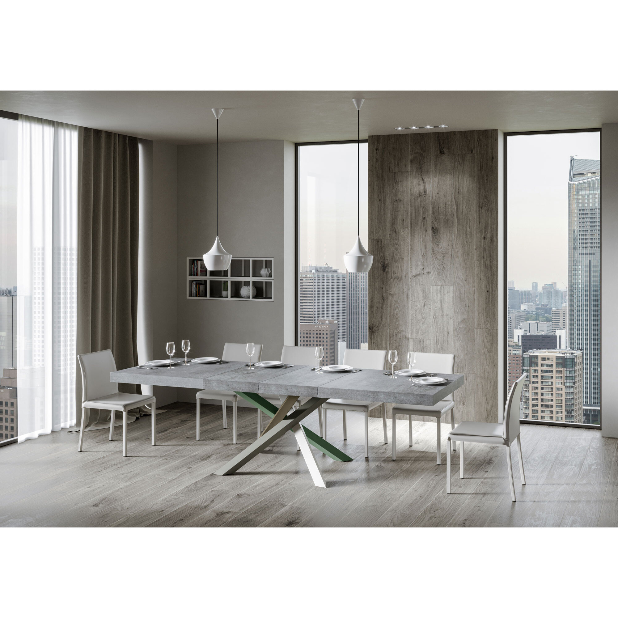 Table extensible 90x140/244 cm Volantis Premium Gris Béton cadre 4/A