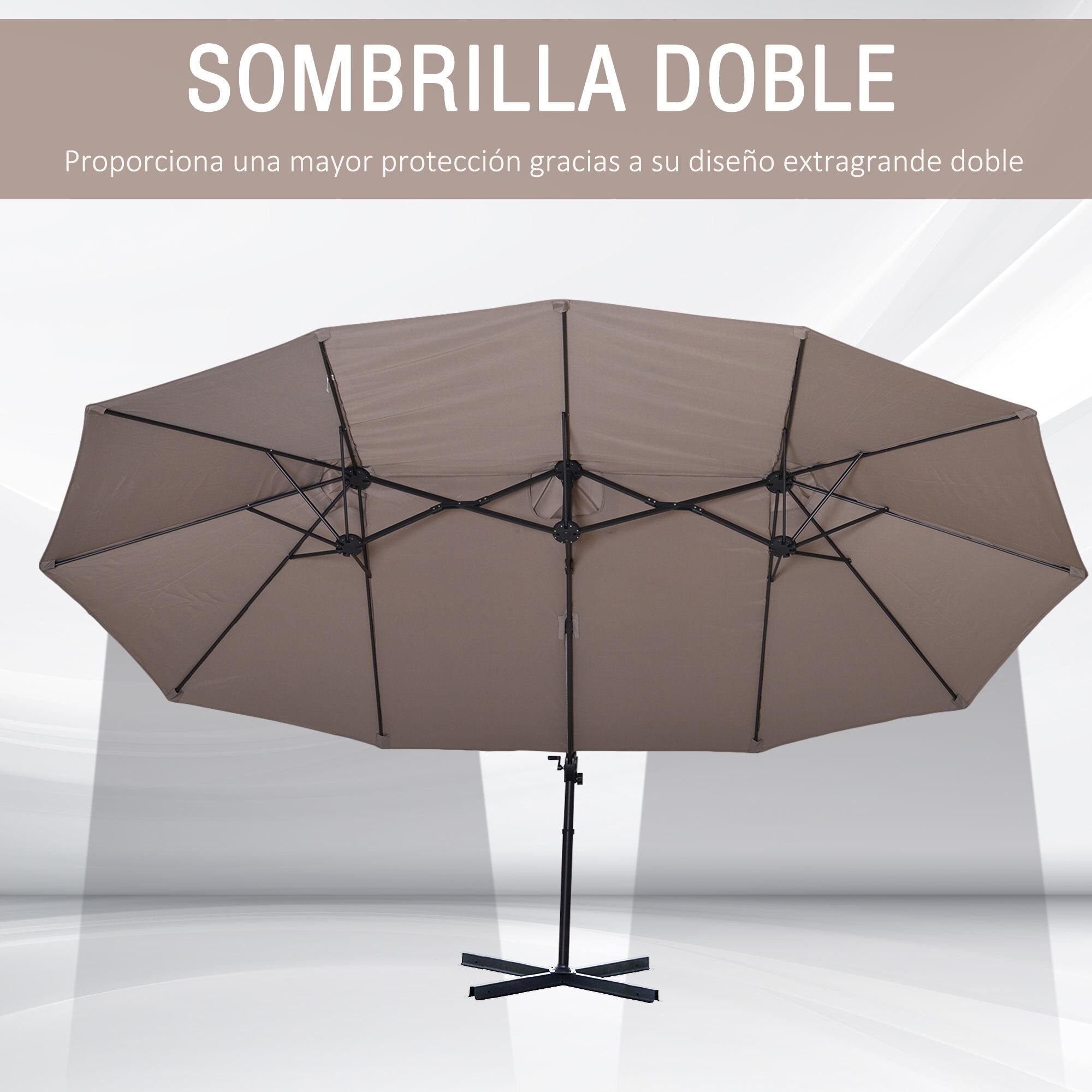 Sombrilla Doble Parasol de Acero 270x460x250cm Marrón