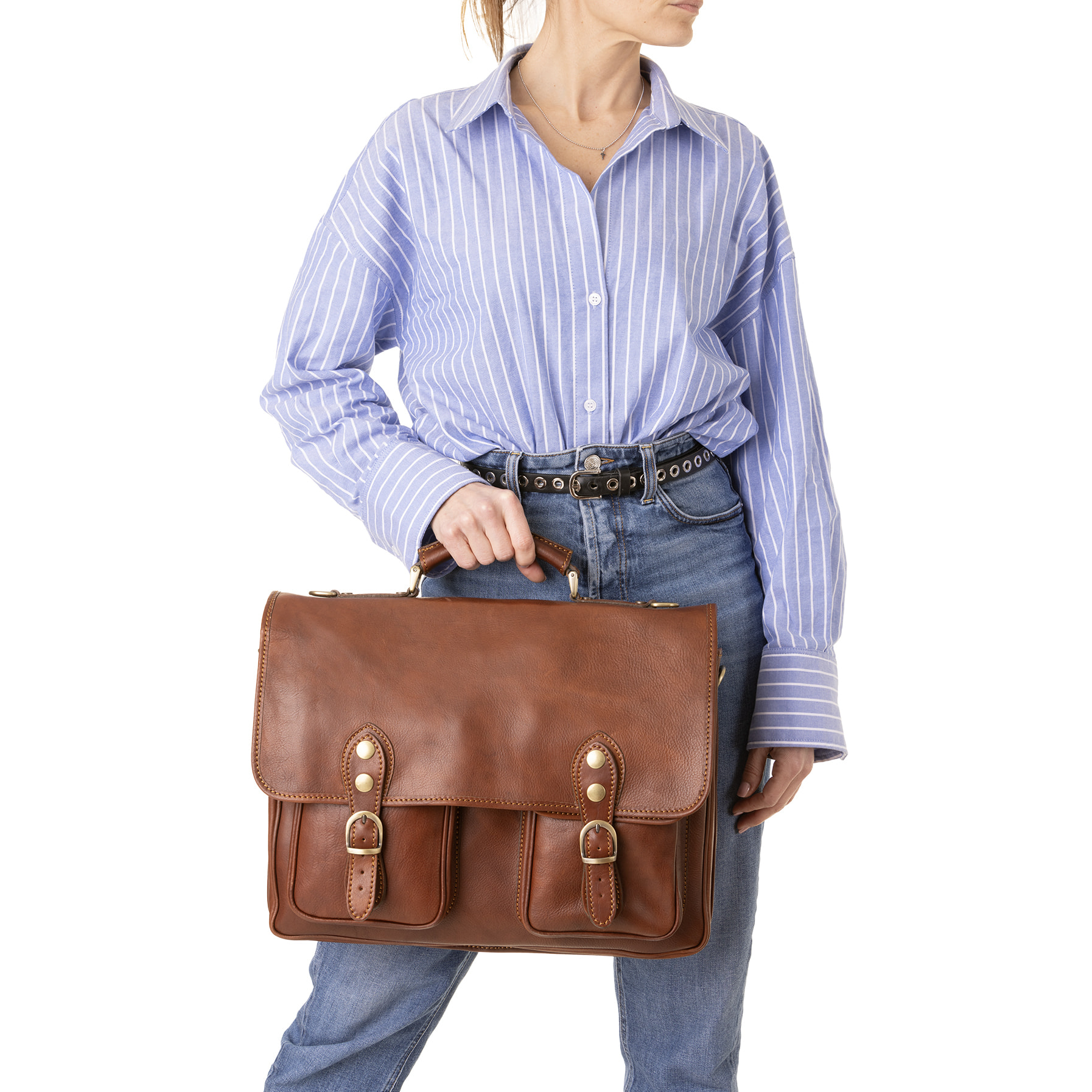 Borsa a mano  unisex In Vera pelle Made in Italy 25x38x10 cm