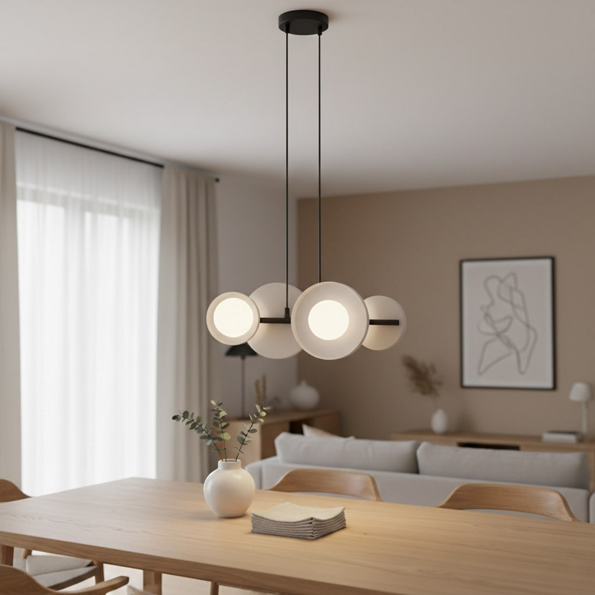 Lampada a sospensione Model con dischi in acciaio grigio e diffusori