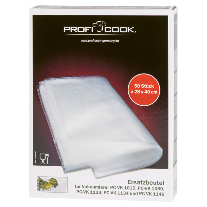 50 sacs sous vide 28 x 40 cm Proficook pour PC-VK 1015/1080/1133/1134/1146