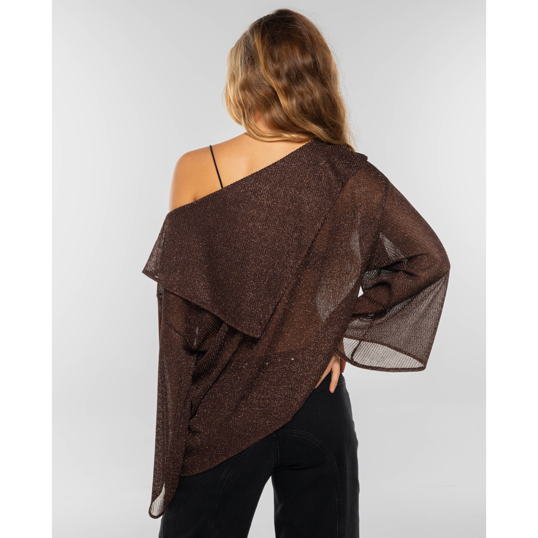 Blusa de punto con lúrex y diseño asimétrico de mujer