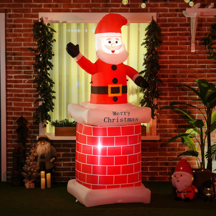 Papá Noel Hinchable con Chimenea Navidad Hinchable con 2 Luces LED e Inflador Eléctrico Decoración Navideña para Exteriores Interiores 80x70x210 cm Multicolor