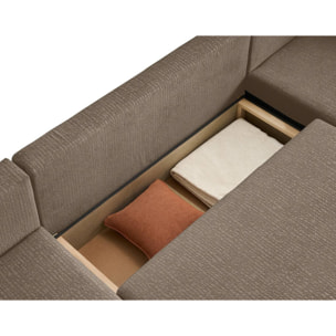 Topaze - canapé panoramique en U - 7 places - convertible avec coffre - en tissu velours relief - Taupe