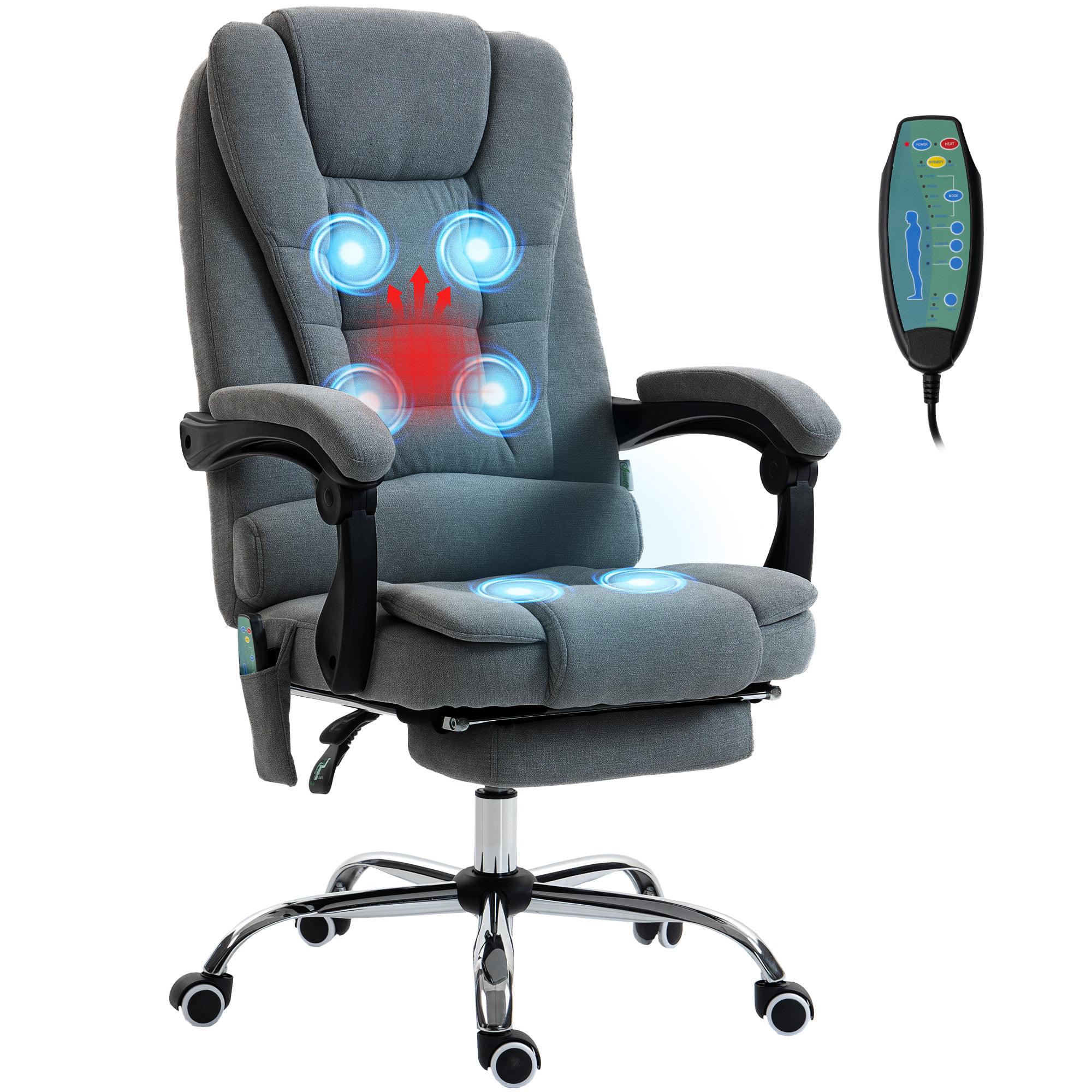 Fauteuil de bureau direction massant chauffant hauteur réglable dossier inclinable tissu gris foncé