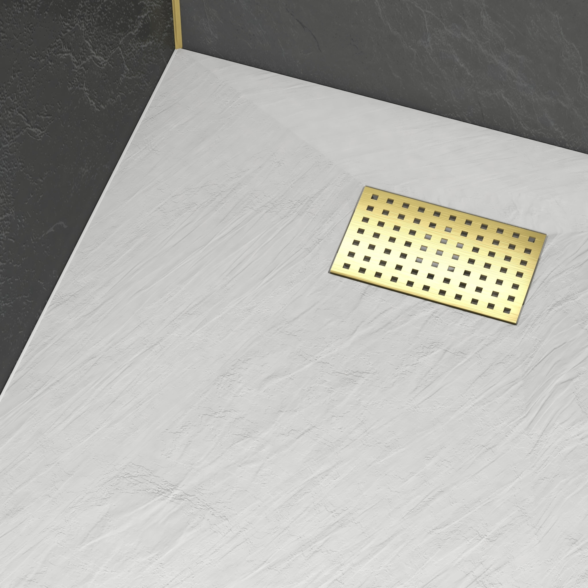 Receveur de douche Blanc Effet Pierre 80x100 cm et Grille décor Perforée Or Doré Brossé