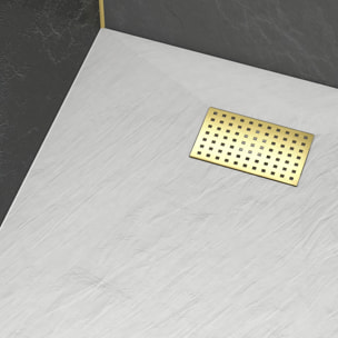 Receveur de douche Blanc Effet Pierre 80x100 cm et Grille décor Perforée Or Doré Brossé