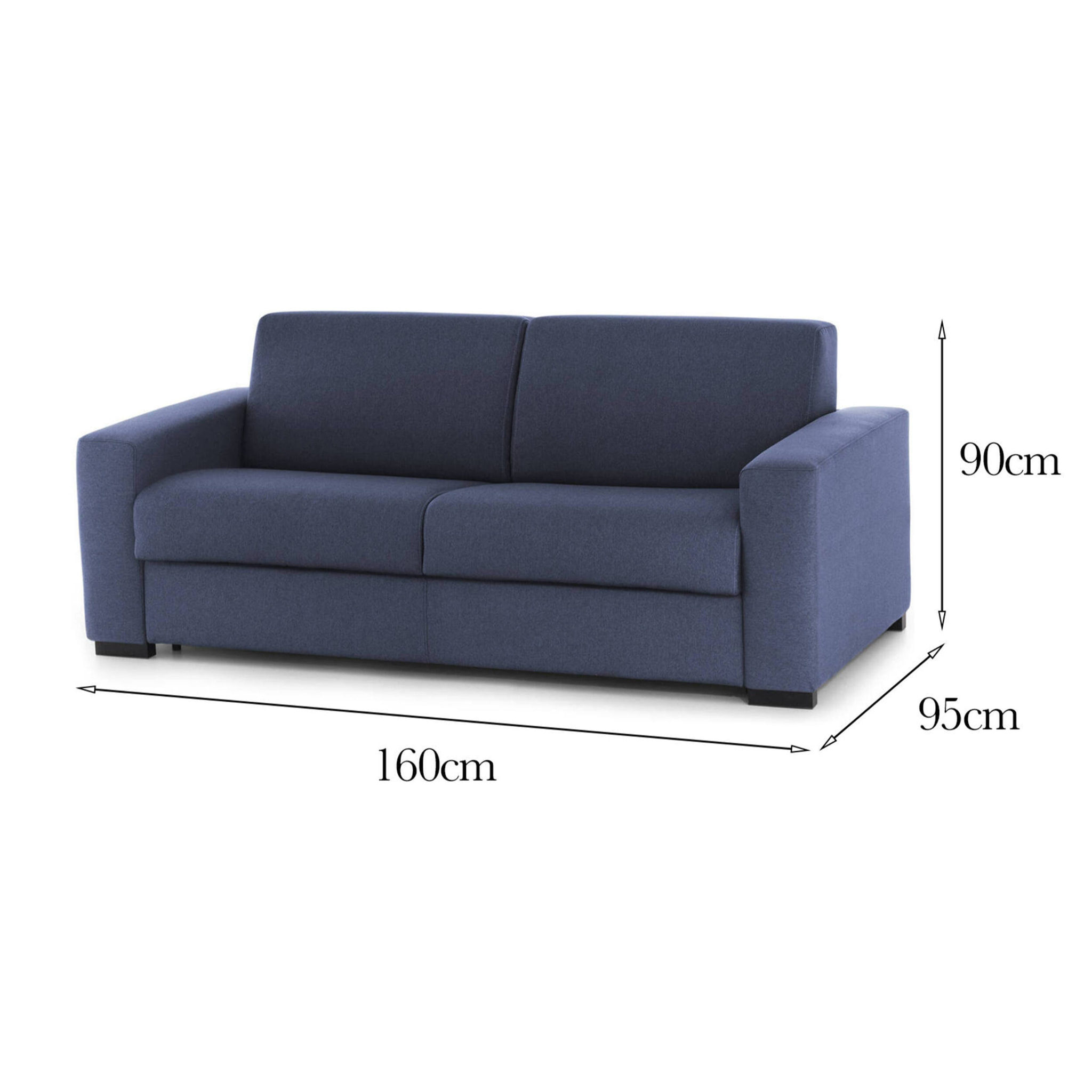 Divano fisso Selene, Divano a 2 posti, 100% Made in Italy, Sofà Soggiorno, in tessuto imbottito, con Braccioli slim, Cm 160x95h90, Blu