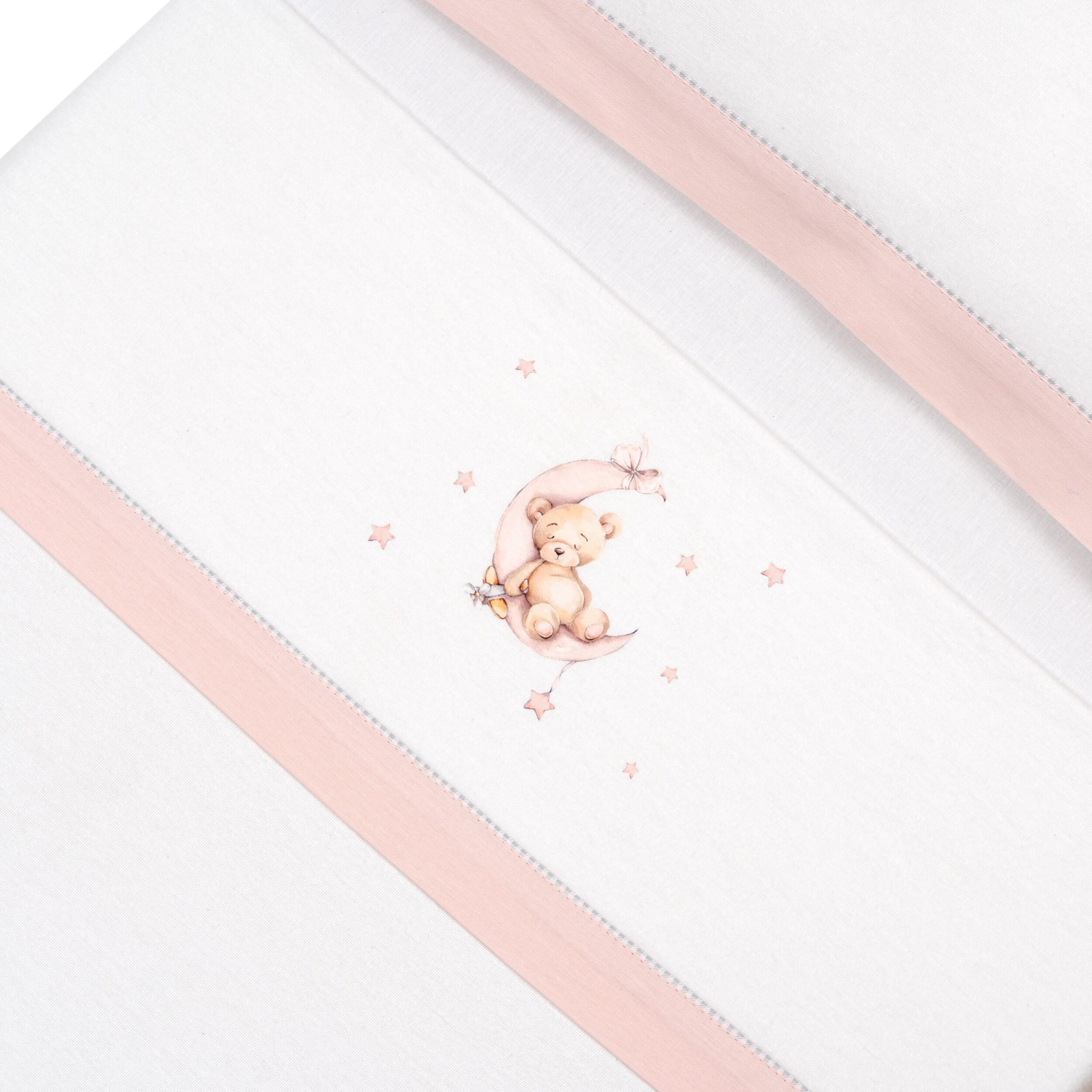 Triptico Coche Franela Estampado Oso Luna Estrellas Bco/Rosa