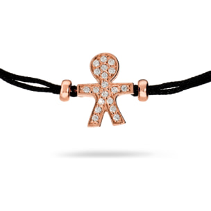 Bracciale Regolabile in Cordino con Bambino in Pavé di Cubic Zirconia in Argento 925 placcato Oro Rosa 18Kt
