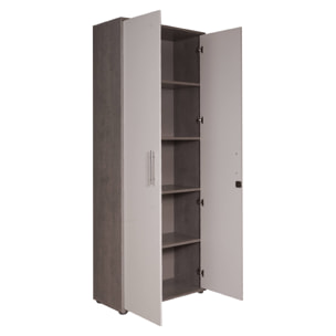 Libreria a 2 ante e 4 ripiani con serratura, scaffale per libri e documenti, Libreria portaoggetti da ufficio, cm 79x34h188, colore Bianco e Cemento