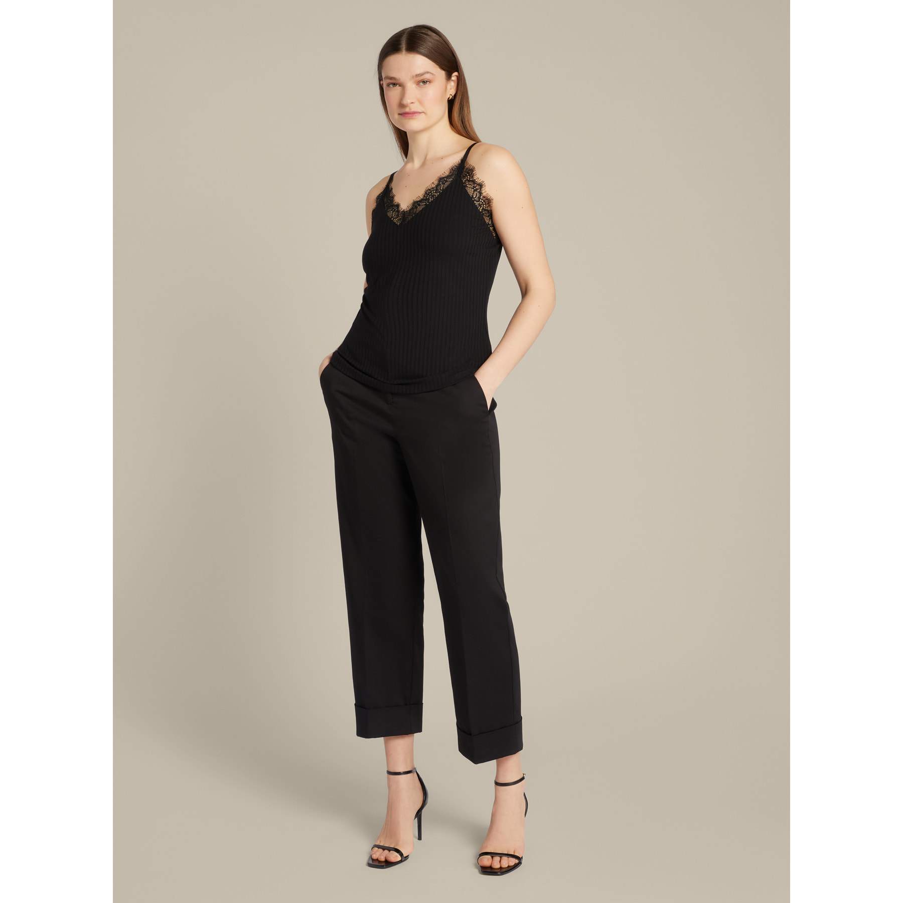 Elena Mirò - Top con bordi in pizzo - Nero
