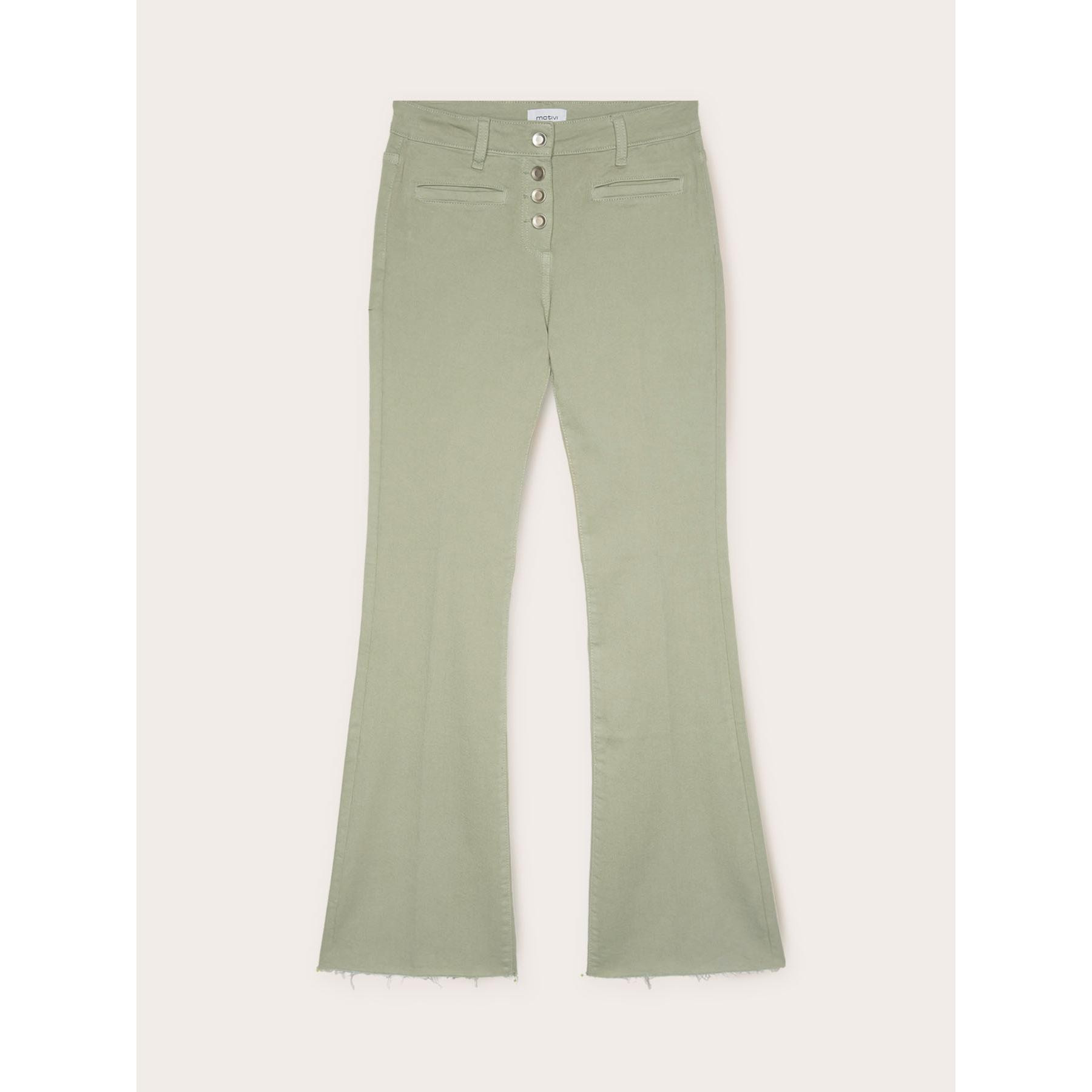 Motivi - Pantalones flare con bajo deshilachado - Verde