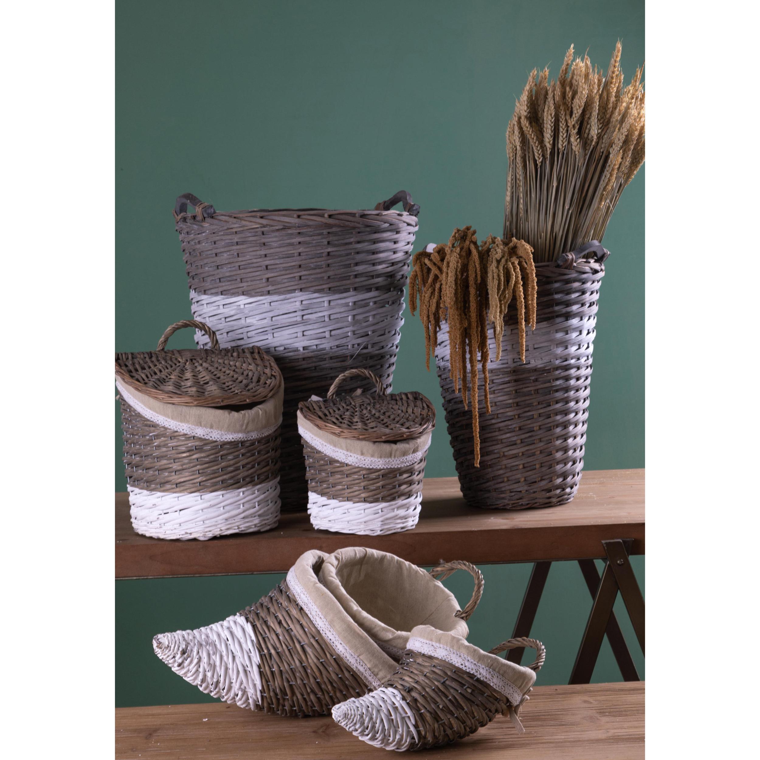 Set di 3 cesti Cornucopia in vimini. Altezza 51 Cm - Pezzi 1 - 26X51X26cm - Colore: Grigio - Bianchi Dino - Cesteria