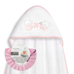 Capa Baño 1X1 Mod Ositos Baby Juguetones + Gorro Bco/Rosa