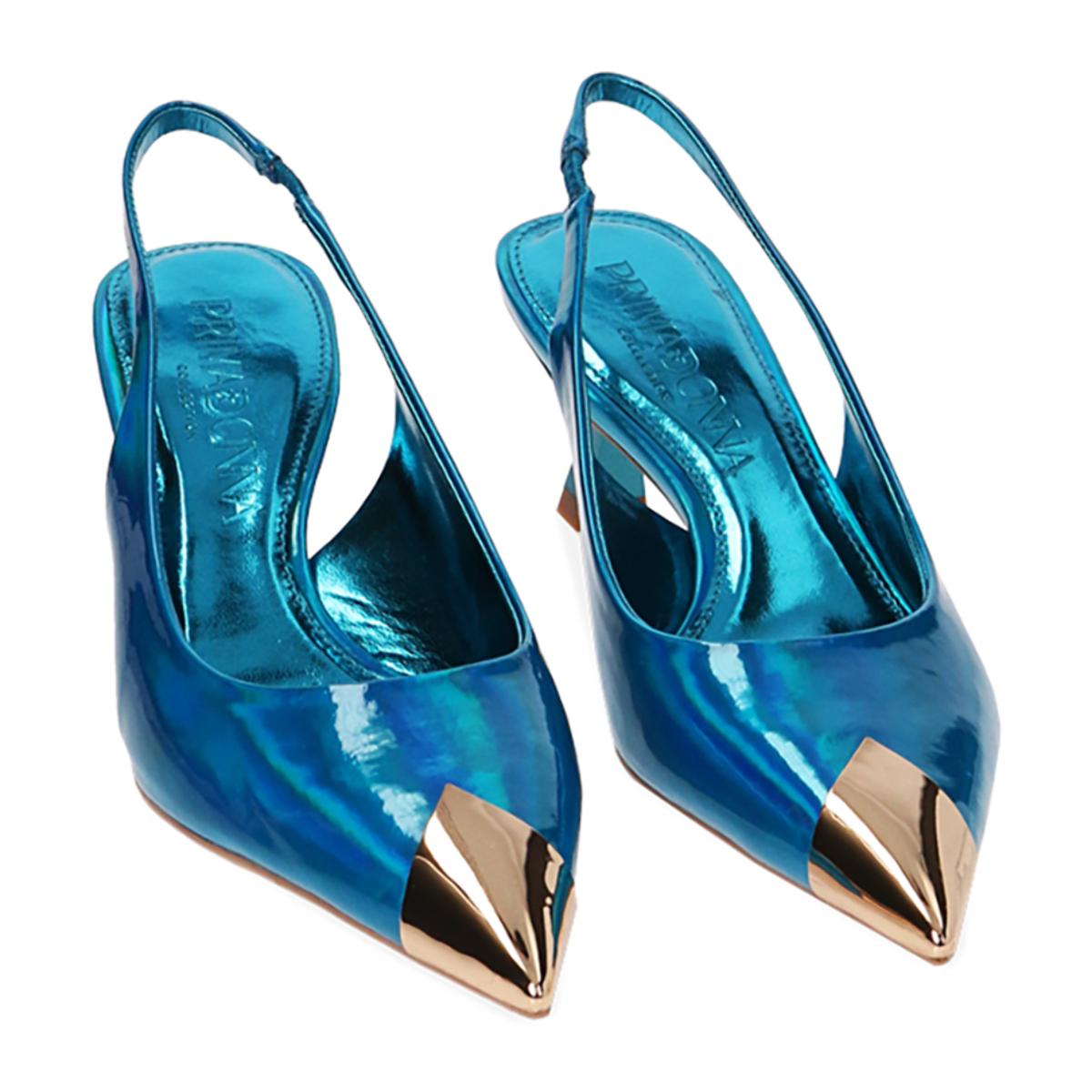 Décolleté slingback specchio azzurre, tacco 6 cm