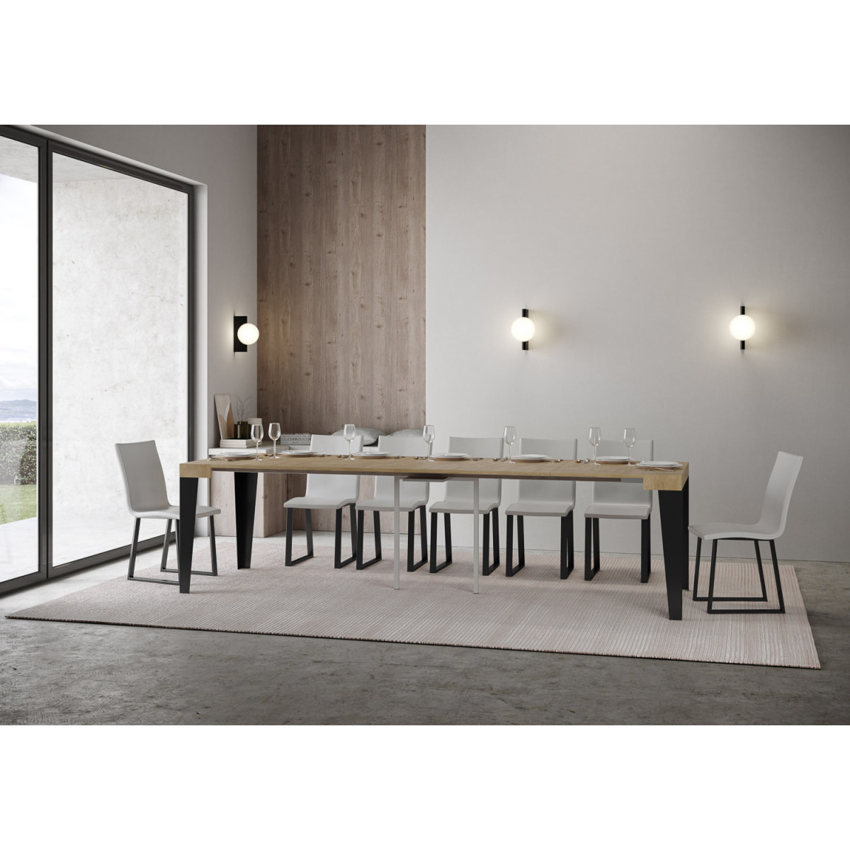 Consola extensible 90x40/300 cm Flame Roble Natural estructura Antracita