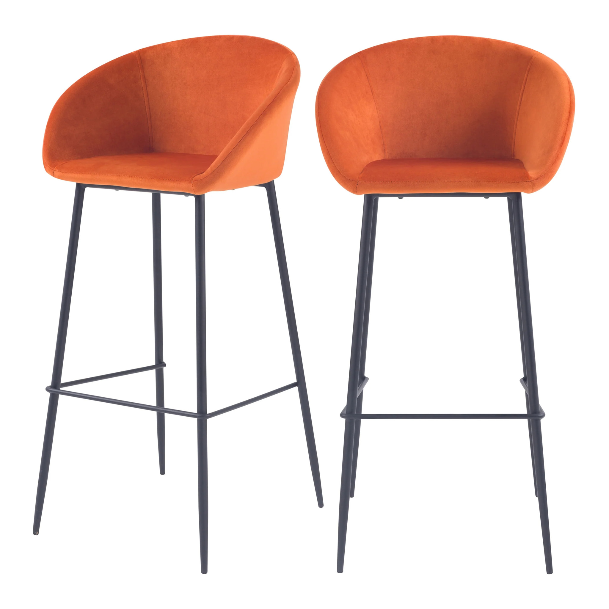 Lot de 2 chaises de bar 75 cm en velours orange - Marquise
