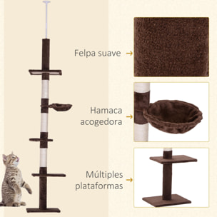 Árbol Rascador para Gatos Altura Ajustable 230-260 cm Hamaca Postes Sisal Marrón