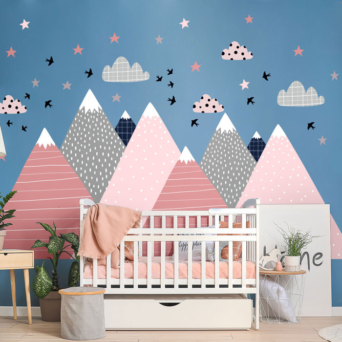 Stickers muraux enfants - Décoration chambre bébé - Autocollant Sticker mural géant enfant montagnes scandinaves MARIKA