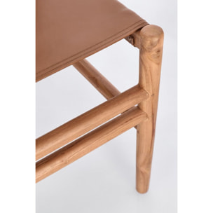 Set di sedie CAROLINE in legno di teak e vera pelle cognac