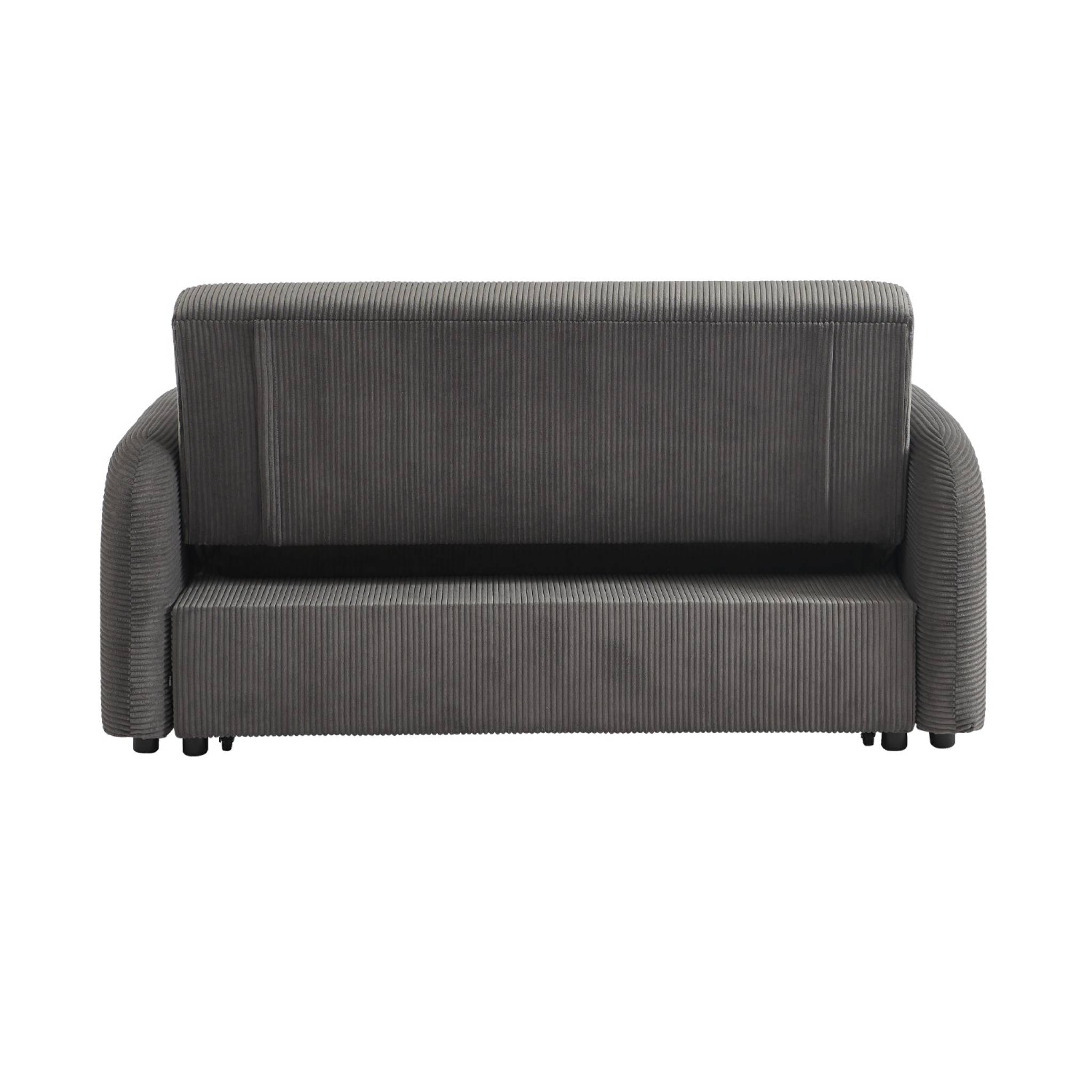 Canapé convertible arrondi 2 places velours côtelé gris foncé L 168 x P 90 x H 88cm - Lino